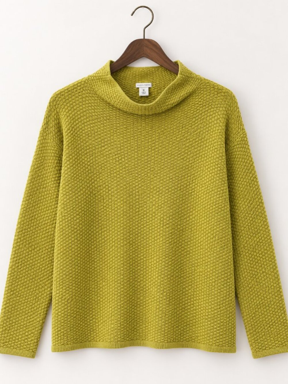 Mercer & Madison Cotton Textured Knit Sweater Chartreuse Green Mustard Cowl Neck